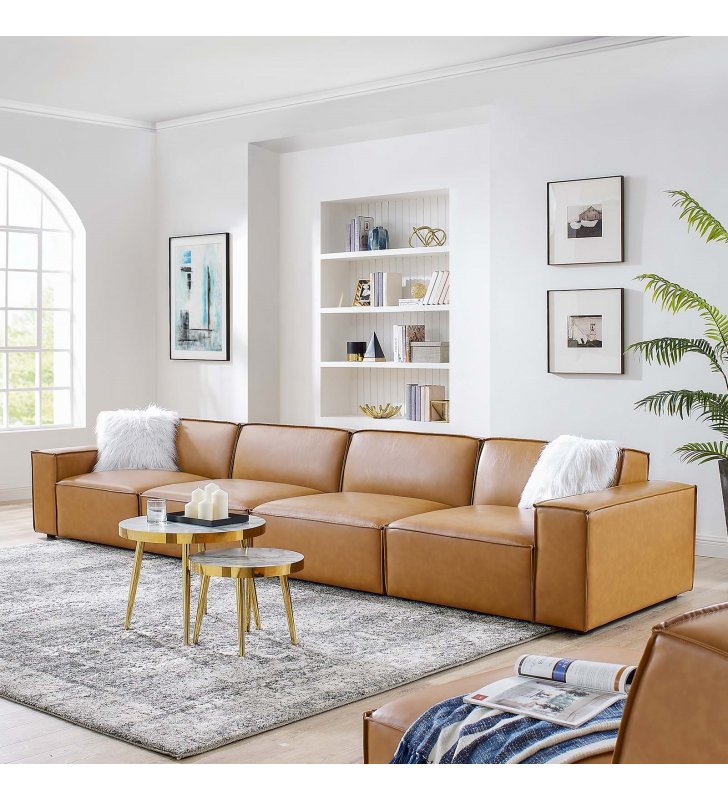 Restore Vegan Leather 4-Piece Sofa in Tan - Lexmod