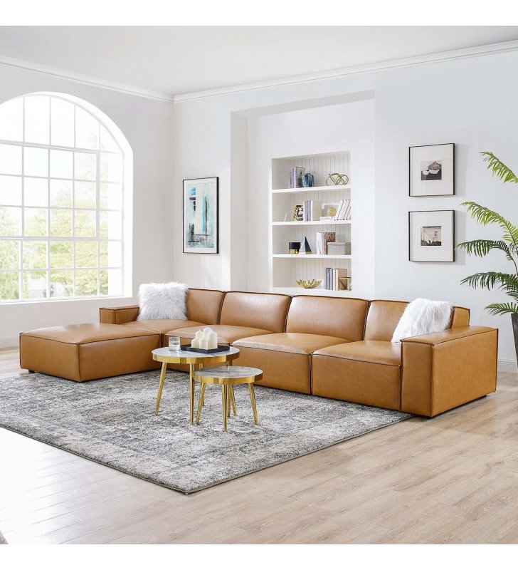 Restore 5-Piece Vegan Leather Sectional Sofa in Tan - Lexmod