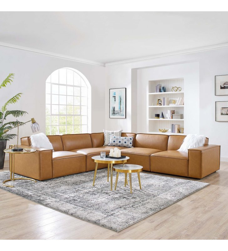 Restore 5-Piece Vegan Leather Sectional Sofa in Tan - Lexmod