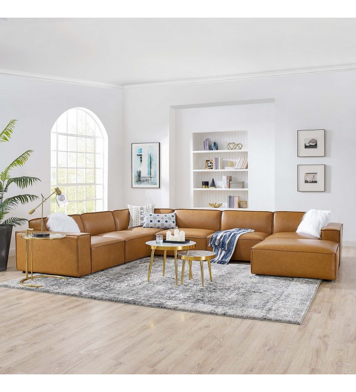 Restore 7-Piece Vegan Leather Sectional Sofa in Tan - Lexmod