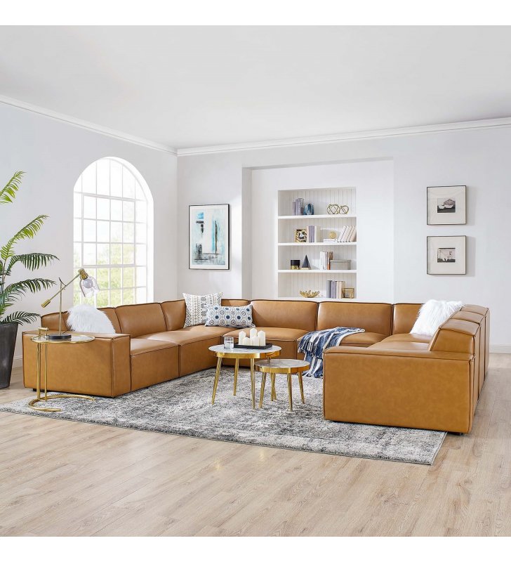 Restore 8-Piece Vegan Leather Sectional Sofa in Tan - Lexmod