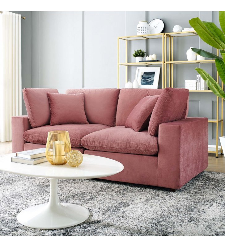 Commix Down Filled Overstuffed Performance Velvet Loveseat in Dusty Rose - Lexmod