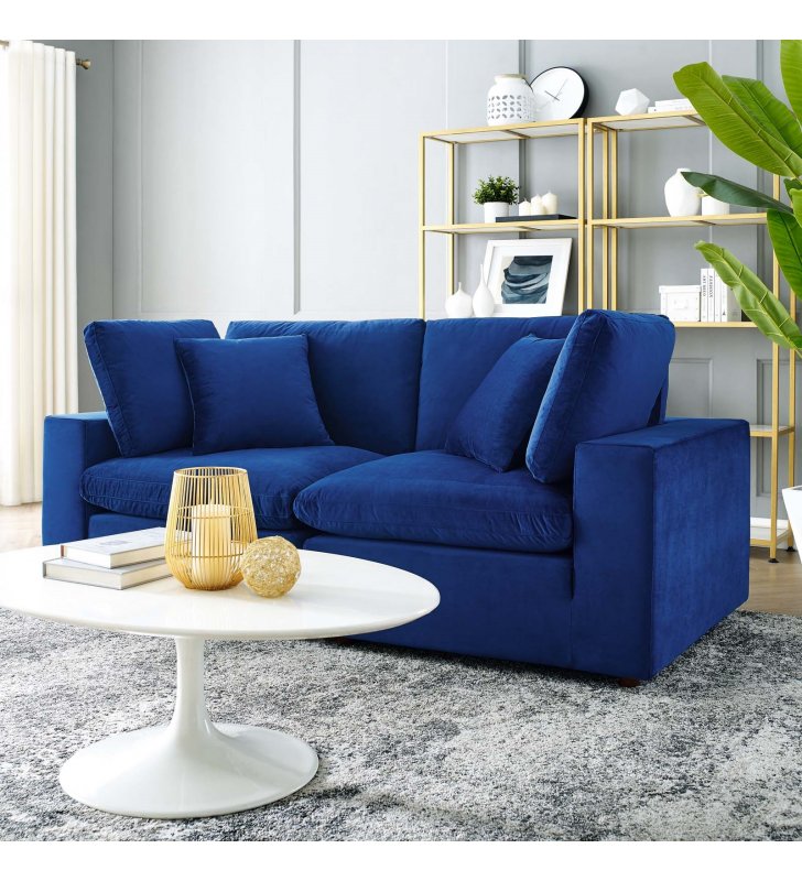 Commix Down Filled Overstuffed Performance Velvet Loveseat in Navy - Lexmod