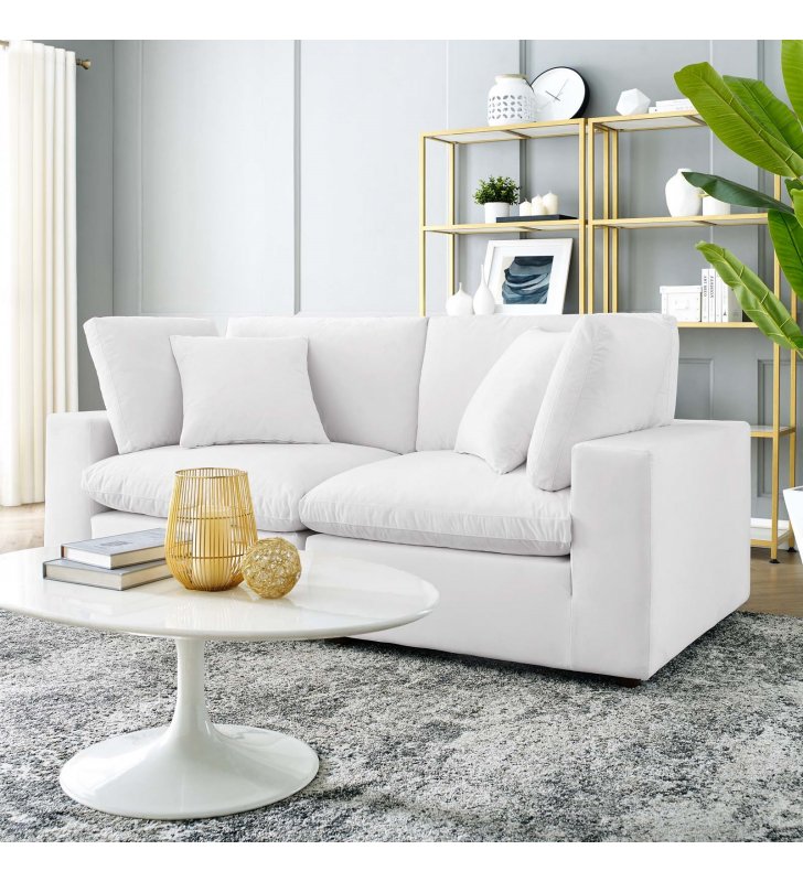 Commix Down Filled Overstuffed Performance Velvet Loveseat in White - Lexmod