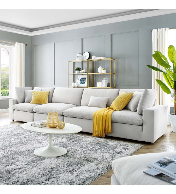 Commix Down Filled Overstuffed Performance Velvet 4-Seater Sofa in Light Gray - Lexmod