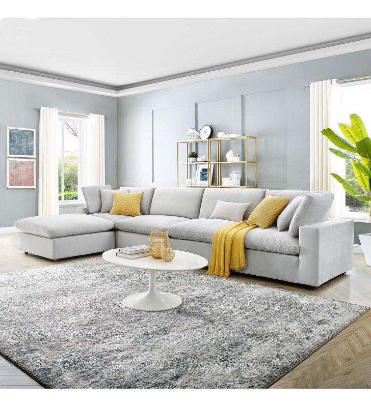 Commix Down Filled Overstuffed Performance Velvet 5-Piece Sectional Sofa in Light Gray - Lexmod