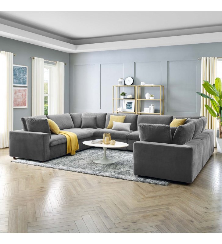 Commix Down Filled Overstuffed Performance Velvet 	8-Piece Sectional Sofa in Gray - Lexmod