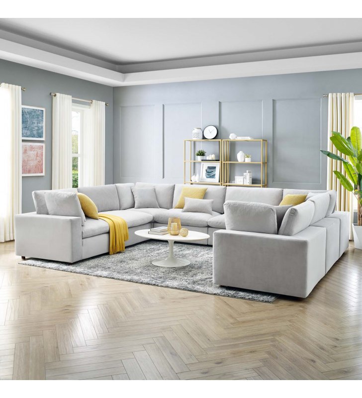 Commix Down Filled Overstuffed Performance Velvet 	8-Piece Sectional Sofa in Light Gray - Lexmod
