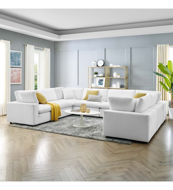 Commix Down Filled Overstuffed Performance Velvet 	8-Piece Sectional Sofa in White - Lexmod