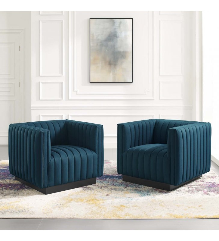 Conjure Tufted Armchair Upholstered Fabric Set of 2 in Azure - Lexmod