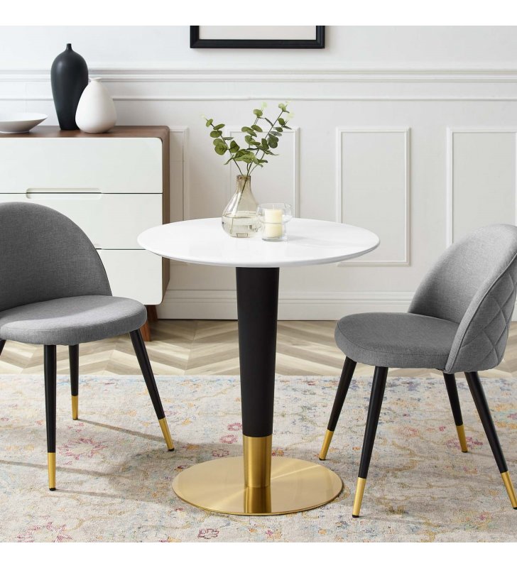 Zinque 28" Dining Table in Gold White - Lexmod