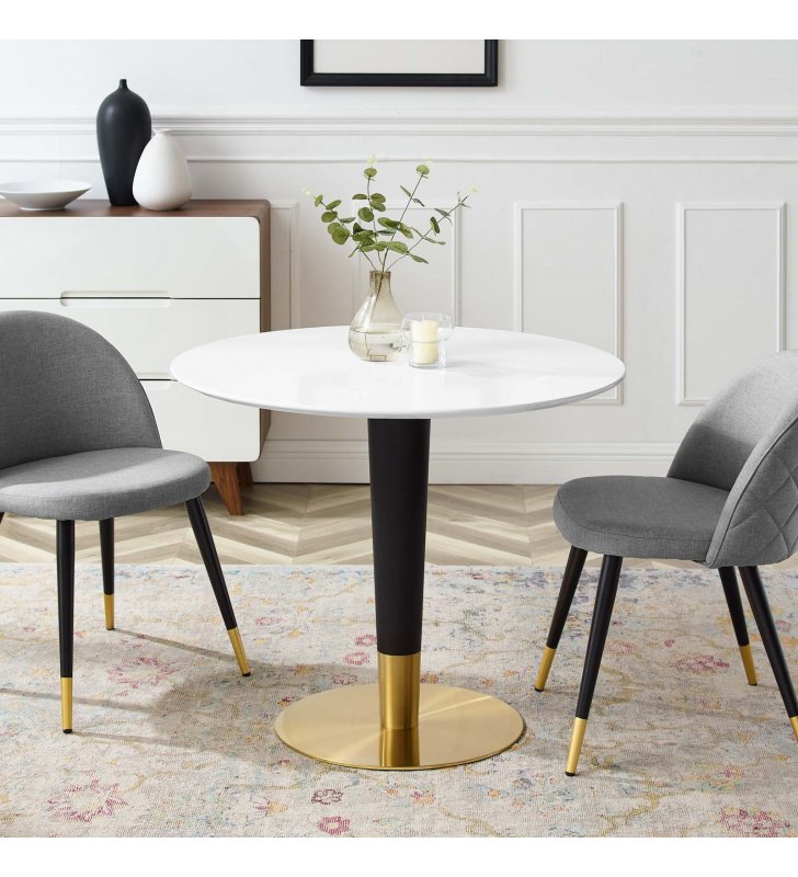 Zinque 36" Dining Table in Gold White - Lexmod