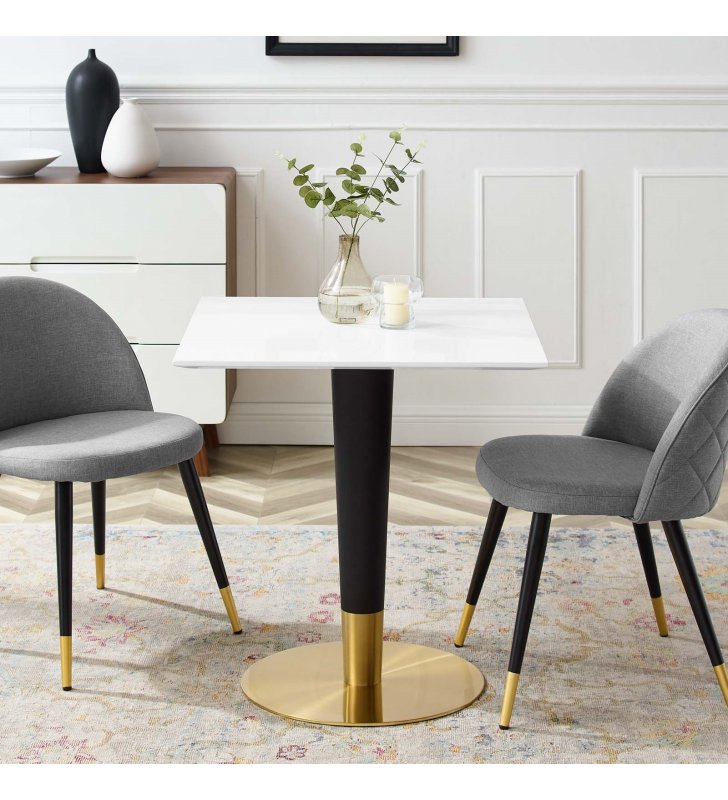 Zinque 28" Square Dining Table in Gold White - Lexmod