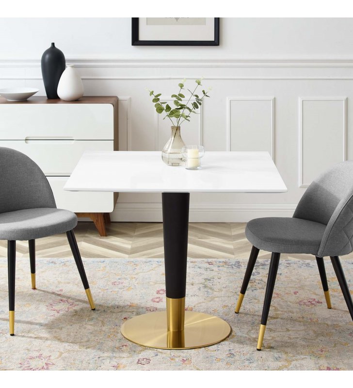 Zinque 36" Square Dining Table in Gold White - Lexmod