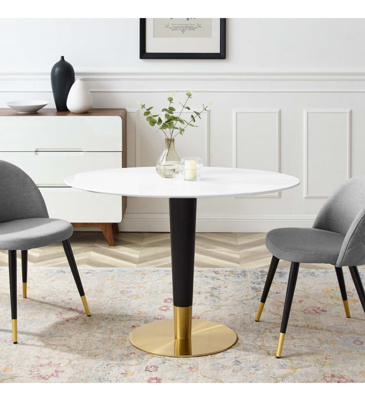 Zinque 42" Oval Dining Table in Gold White - Lexmod