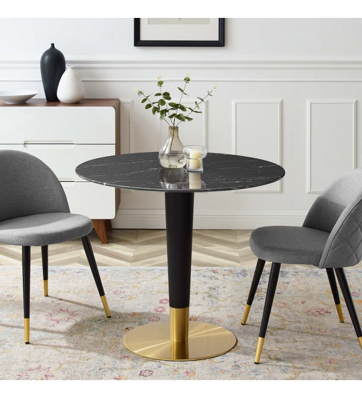 Zinque 36" Artificial Marble Dining Table in Gold Black - Lexmod