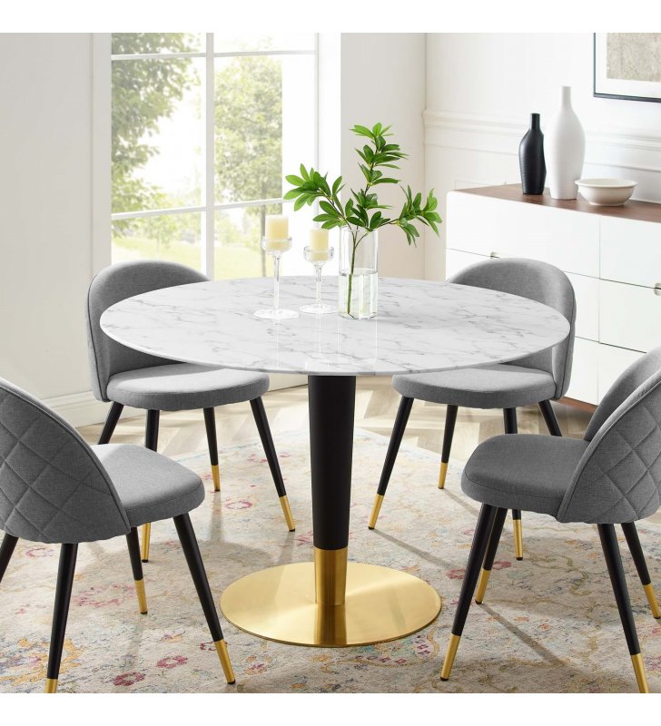 Zinque 47" Artificial Marble Dining Table in Gold White - Lexmod