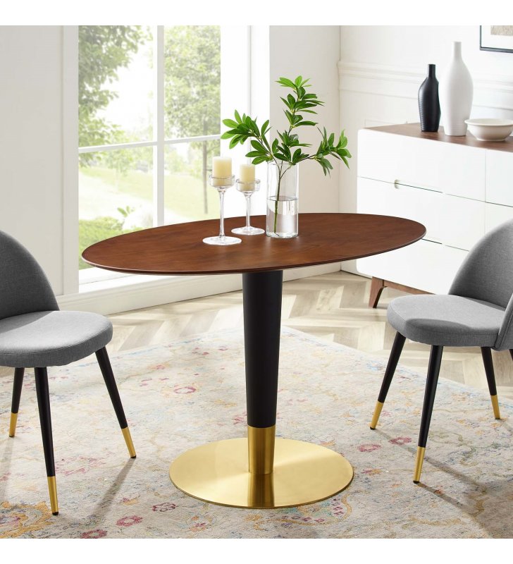 Zinque 48" Oval Dining Table in Gold Walnut - Lexmod