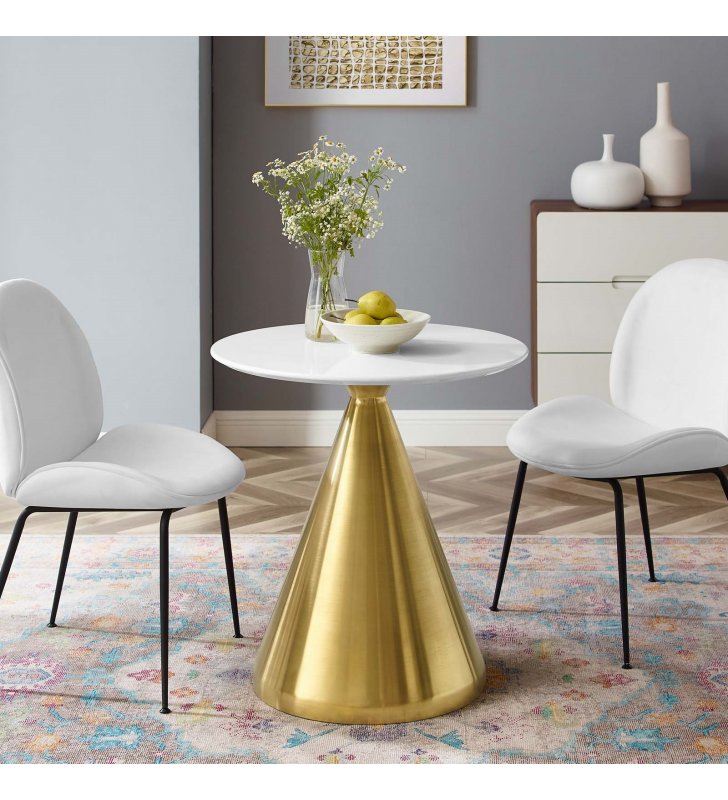 Tupelo 28" Dining Table in Gold White - Lexmod