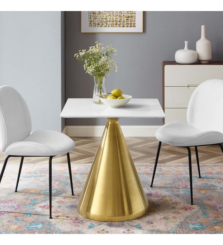 Tupelo 28" Square Dining Table in Gold White - Lexmod