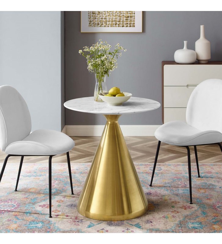 Tupelo 28" Artificial Marble Dining Table in Gold White - Lexmod