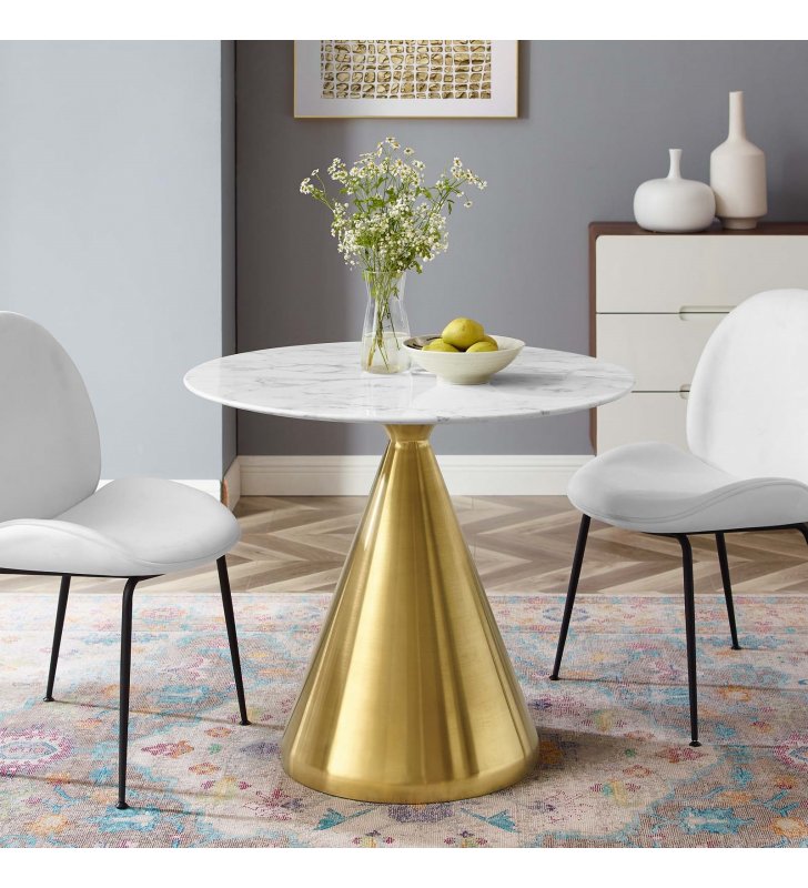 Tupelo 36" Artificial Marble Dining Table in Gold White - Lexmod
