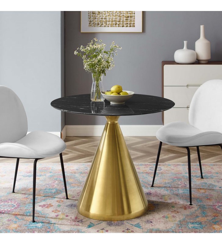 Tupelo 36" Artificial Marble Dining Table in Gold Black - Lexmod