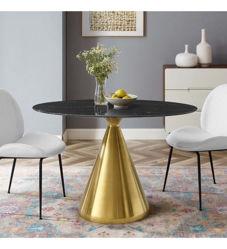 Tupelo 48" Oval Artificial Marble Dining Table in Gold Black - Lexmod