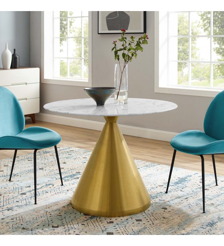 Tupelo 40" Artificial Marble Dining Table in Gold White - Lexmod