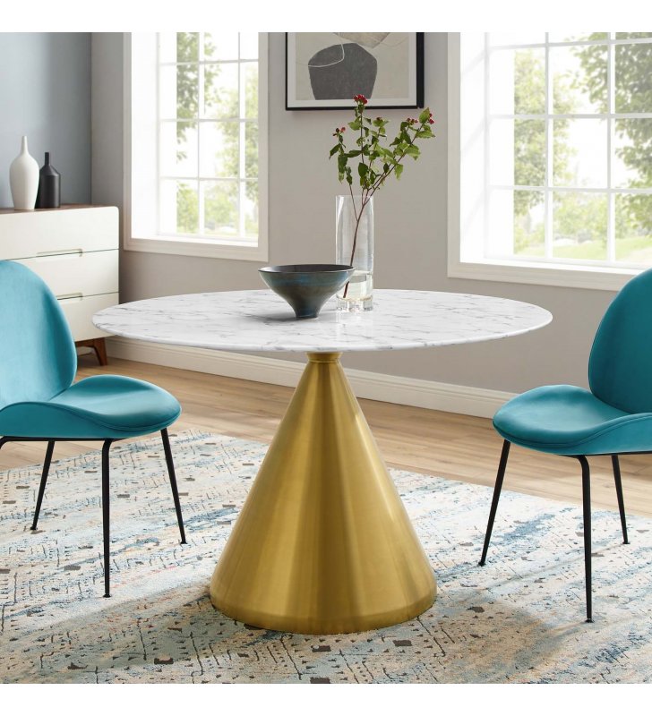 Tupelo 47" Artificial Marble Dining Table in Gold White - Lexmod