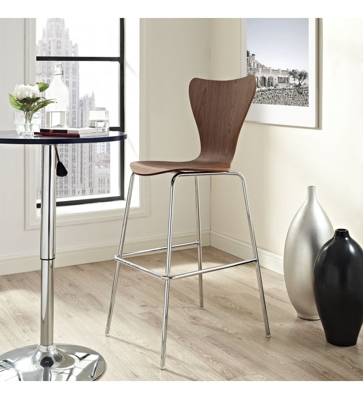 Ernie Wood Bar Stool in Walnut - Lexmod