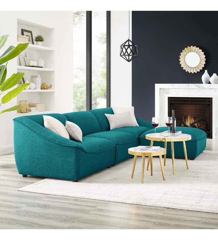 Comprise 4-Piece Living Room Set in Teal - Lexmod