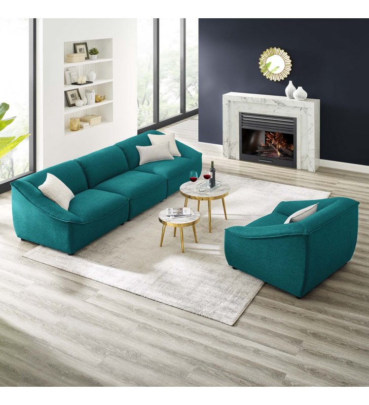 Comprise 4-Piece Living Room Set in Teal - Lexmod