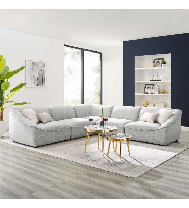 Comprise 5-Piece Sectional Sofa in Light Gray - Lexmod