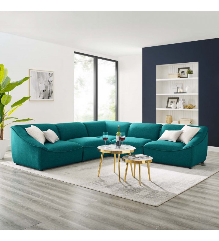 Comprise 5-Piece Sectional Sofa in Teal - Lexmod