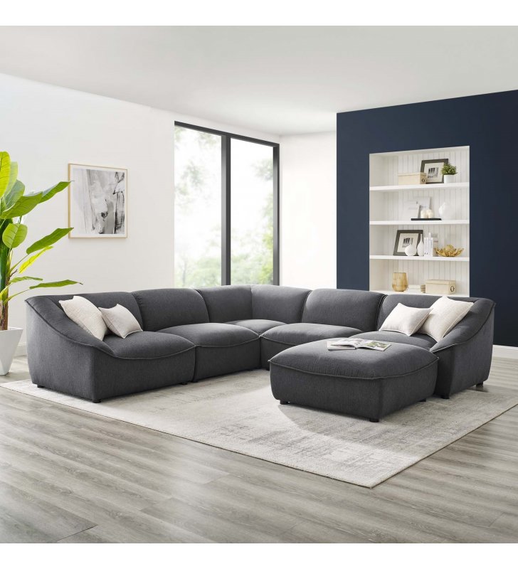Comprise 6-Piece Sectional Sofa in Charcoal - Lexmod
