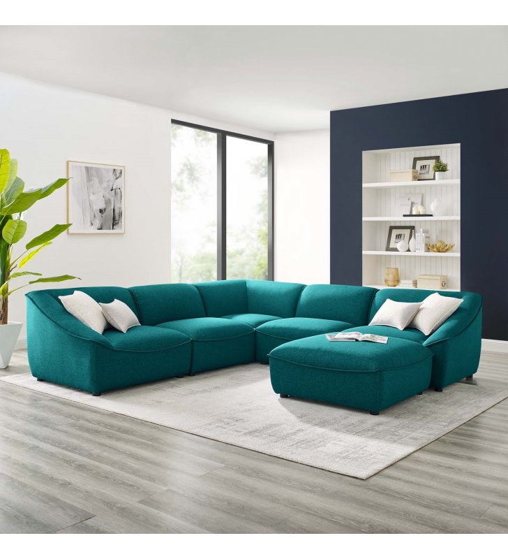 Comprise 6-Piece Sectional Sofa in Teal - Lexmod