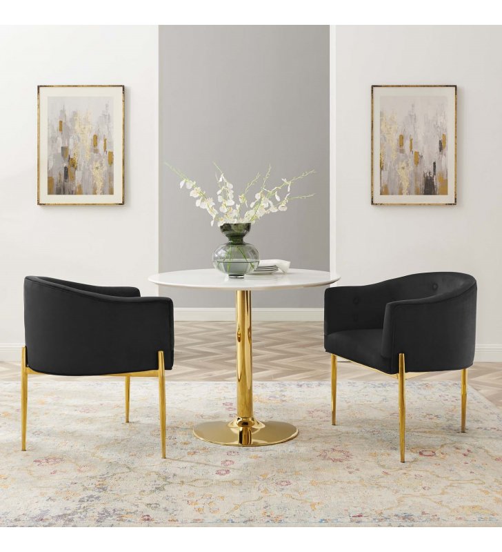 Savour Tufted Performance Velvet Accent Chairs - Set of 2 in Black - Lexmod
