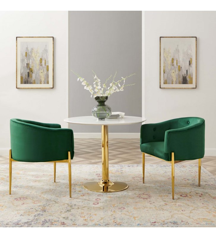 Savour Tufted Performance Velvet Accent Chairs - Set of 2 in Emerald - Lexmod