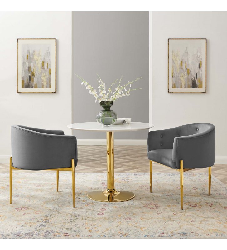 Savour Tufted Performance Velvet Accent Chairs - Set of 2 in Gray - Lexmod