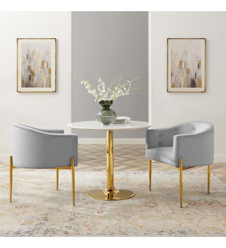 Savour Tufted Performance Velvet Accent Chairs - Set of 2 in Light Gray - Lexmod