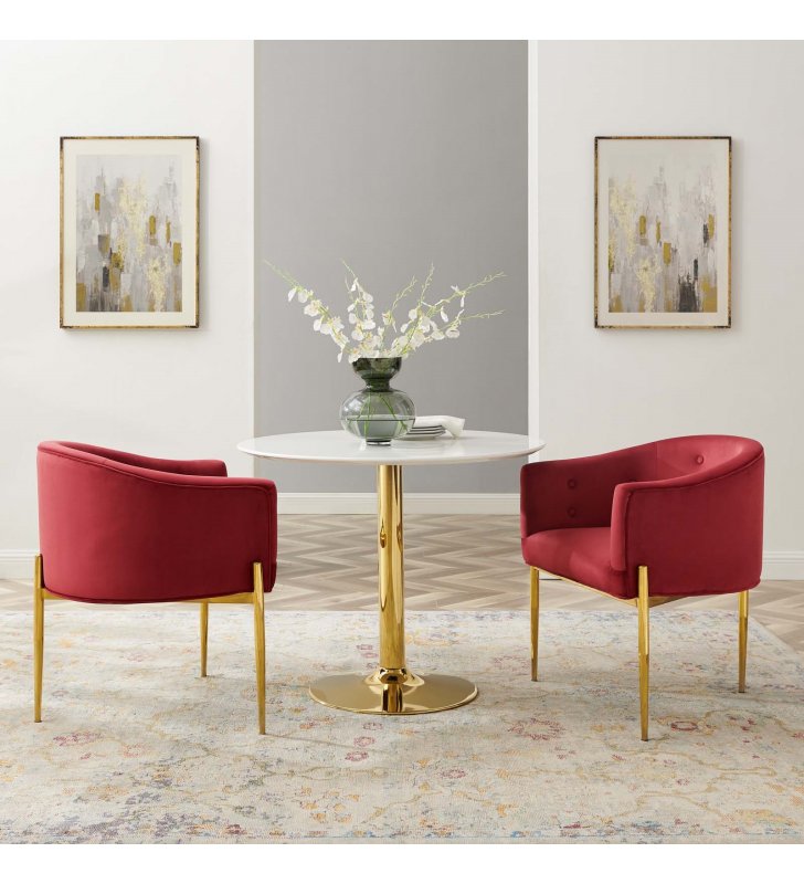 Savour Tufted Performance Velvet Accent Chairs - Set of 2 in Maroon - Lexmod