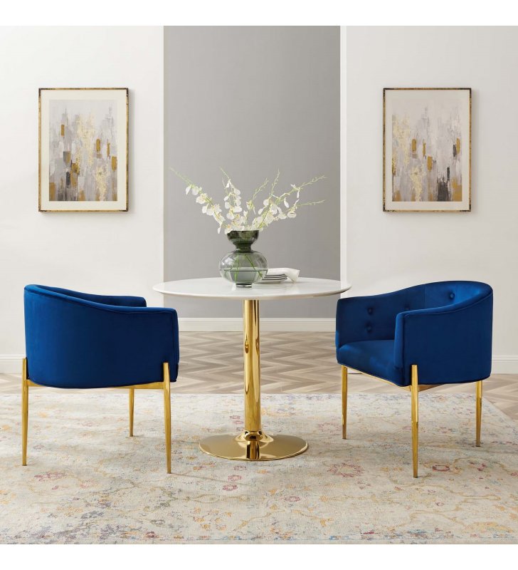 Savour Tufted Performance Velvet Accent Chairs - Set of 2 in Navy - Lexmod
