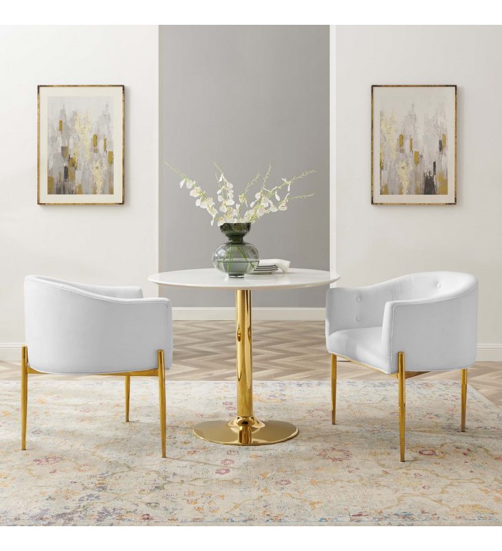 Savour Tufted Performance Velvet Accent Chairs - Set of 2 in White - Lexmod