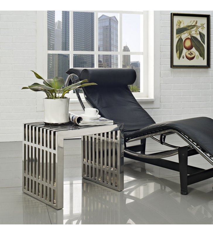 Gridiron Small Stainless Steel Bench in Silver - Lexmod