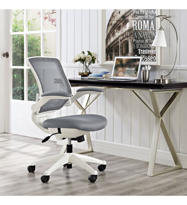 Edge White Base Office Chair in Gray - Lexmod