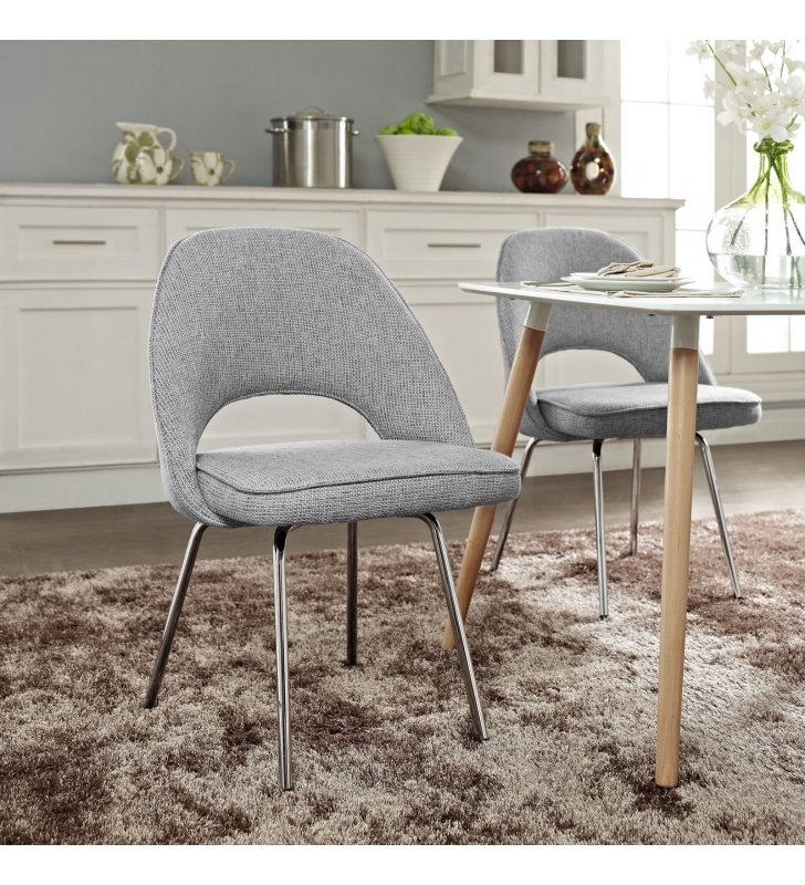 Cordelia Dining Fabric Side Chair in Light Gray - Lexmod