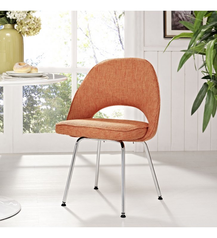 Cordelia Dining Fabric Side Chair in Orange - Lexmod