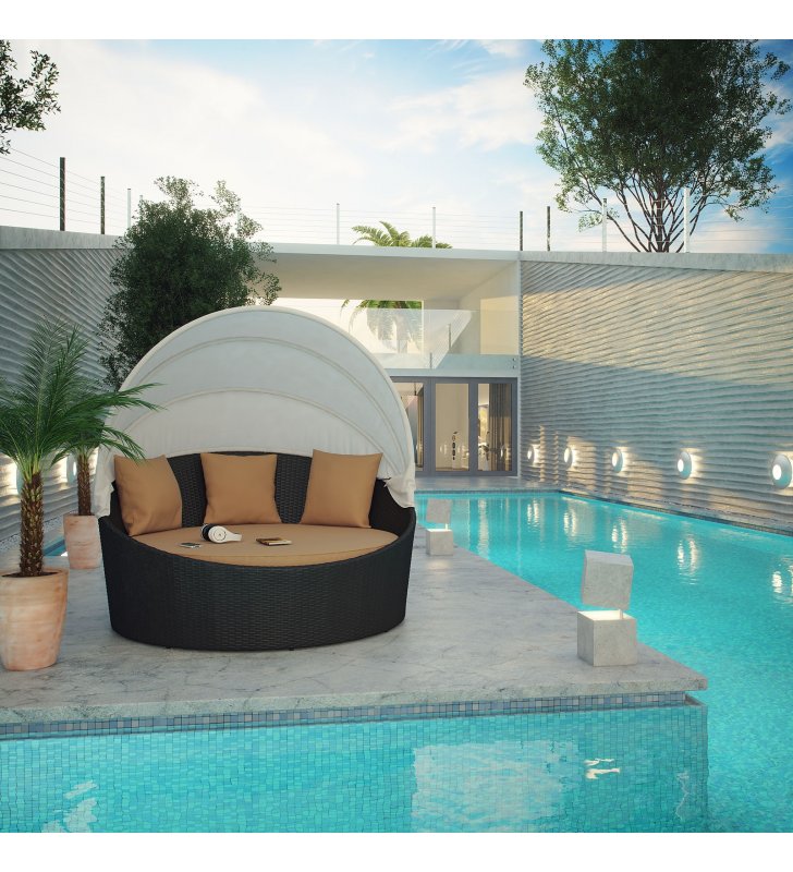Siesta Canopy Outdoor Patio Daybed in Espresso Mocha - Lexmod