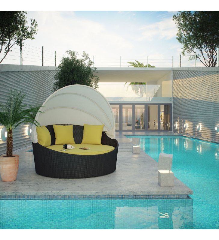 Siesta Canopy Outdoor Patio Daybed in Espresso Peridot - Lexmod